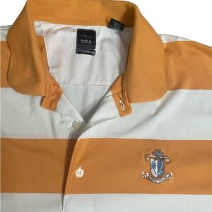 Page & Tuttle Men’s XXL Golf Polo Lone Palm embroidered logo orange/white stripe